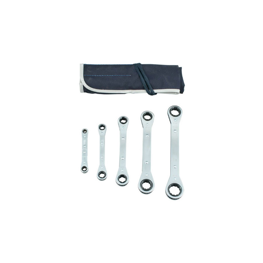 Martin RB5K Straight Pattern Ratcheting Box Wrench Set Chrome Finish 5 Pieces ranging from 1/4 x 5/16 to 3/4 x 7/8 in Kit Bag 